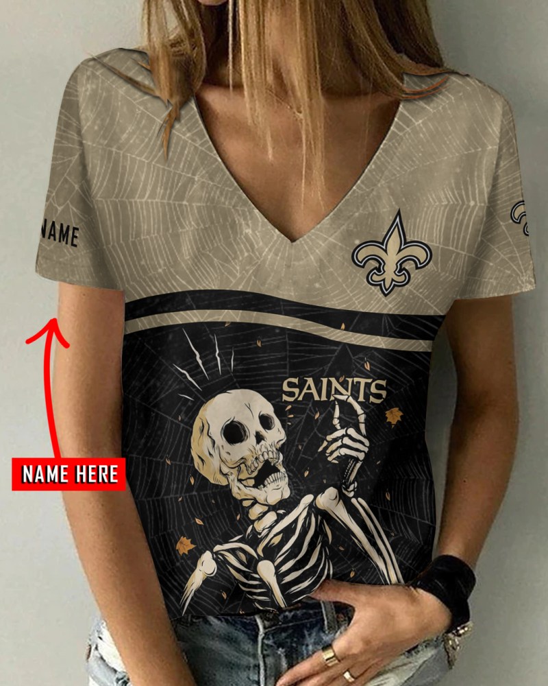 New Orleans Saints Personalized V-neck Women T-shirt