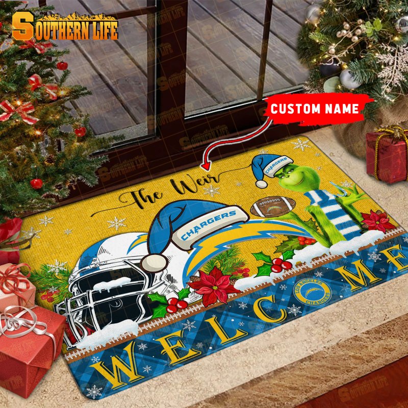 Los Angeles Chargers Christmas Personalized Doormat