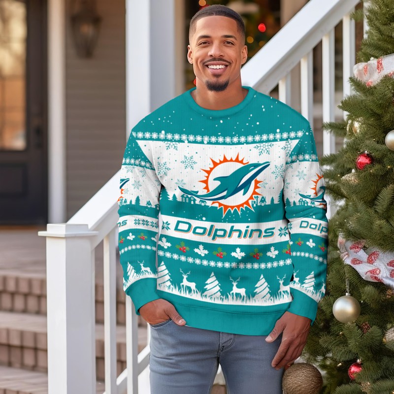Miami Dolphins Premium Ugly Christmas Sweater - MK Outdoor3