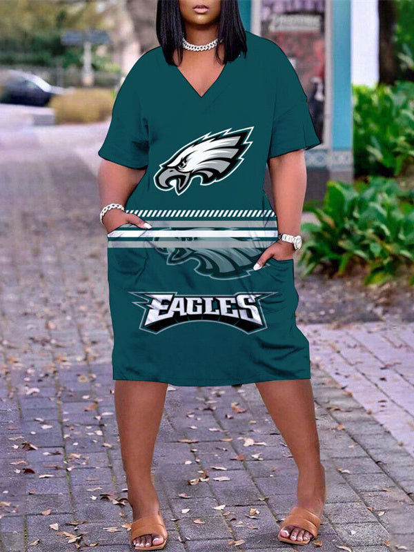 Philadelphia Eagles V-neck Casual Pocket Dress