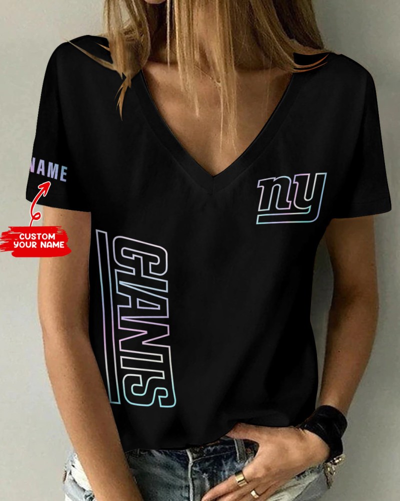New York Giants Personalized Summer V-neck Women T-shirt