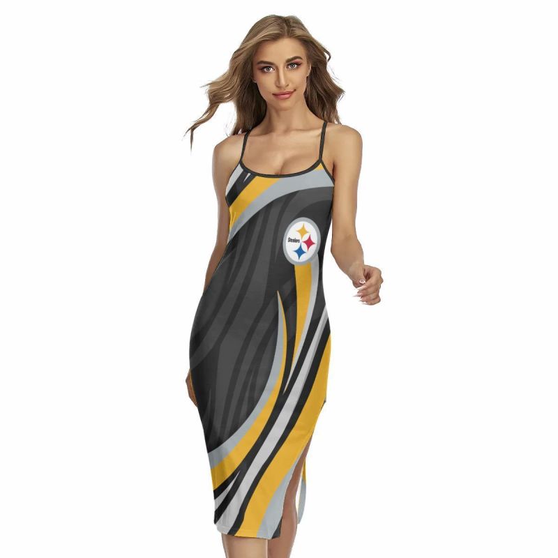 Pittsburgh Steelers Women's Back Cross Cami Dress - Side View