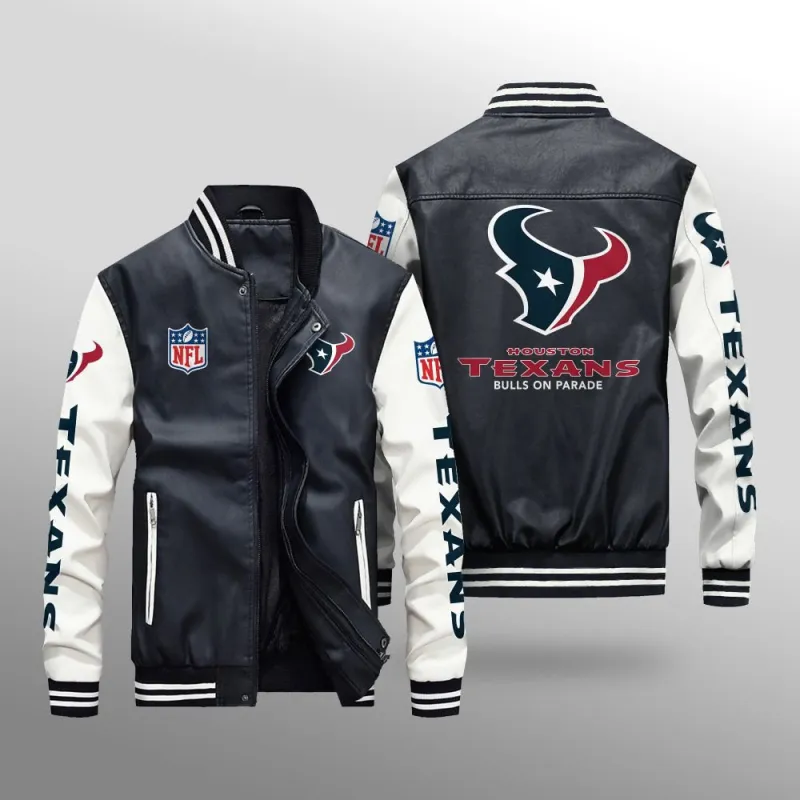 Houston Texans Leather Bomber Jacket - Front View