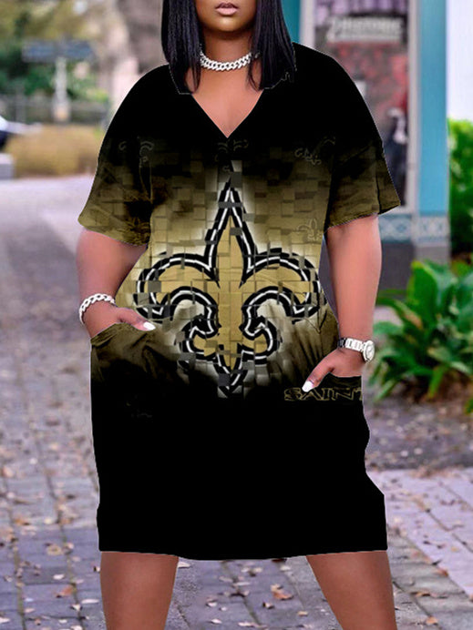 New Orleans Saints V-neck Casual Pocket Dress