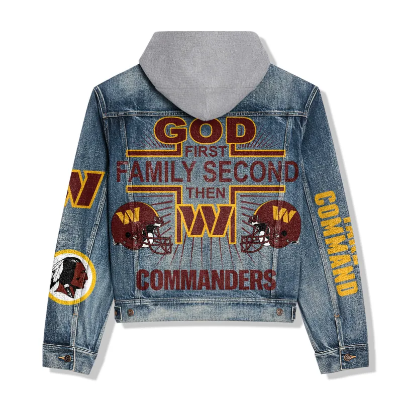 Washington Commanders Hooded Denim Jacket - Image 3