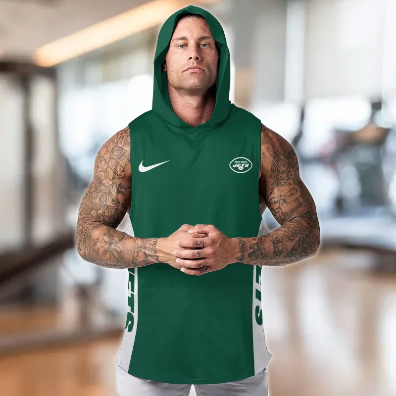 New York Jets Personalized Men's Workout Hooded Tank Top - Team Color Front