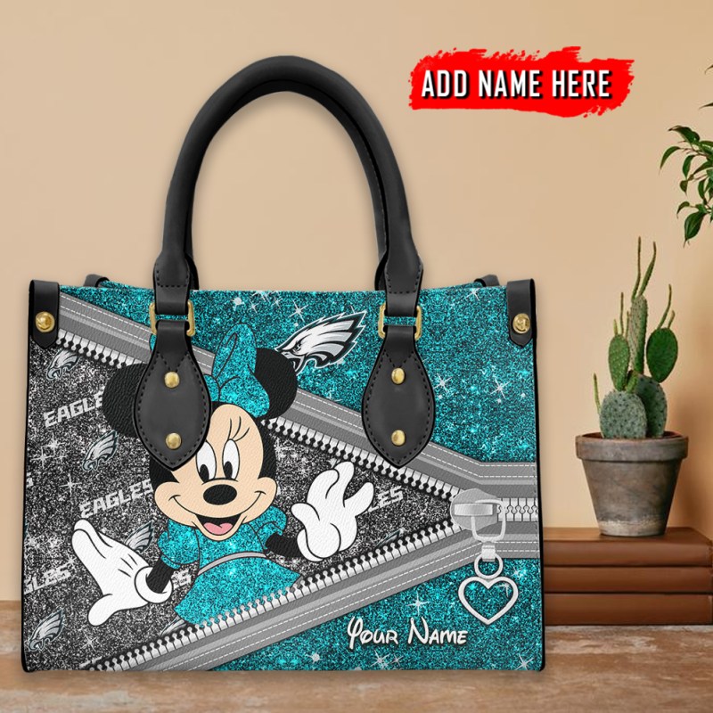Philadelphia Eagles Personalized Leather Hand Bag - Black