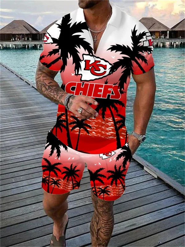 Kansas City Chiefs Zip Polo Shirt and Shorts