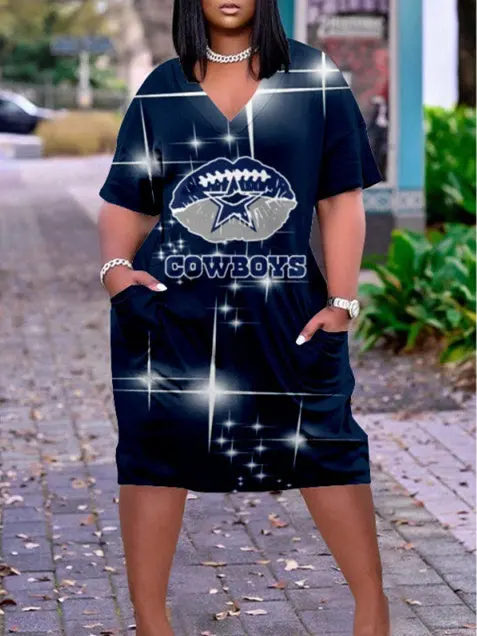 Dallas Cowboys V-neck Casual Pocket Dress