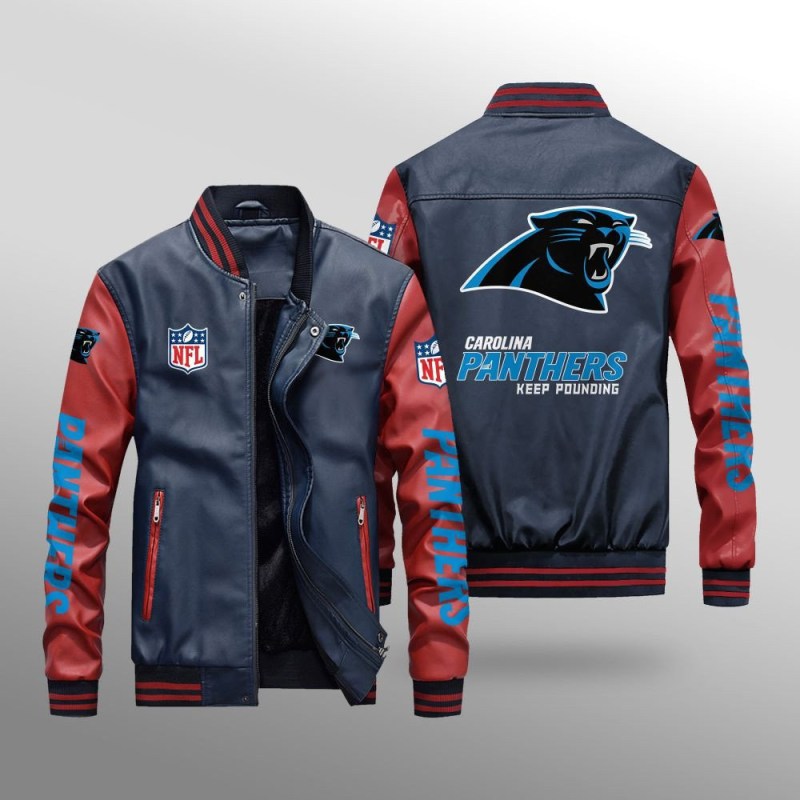 Carolina Panthers Leather Bomber Jacket Back View