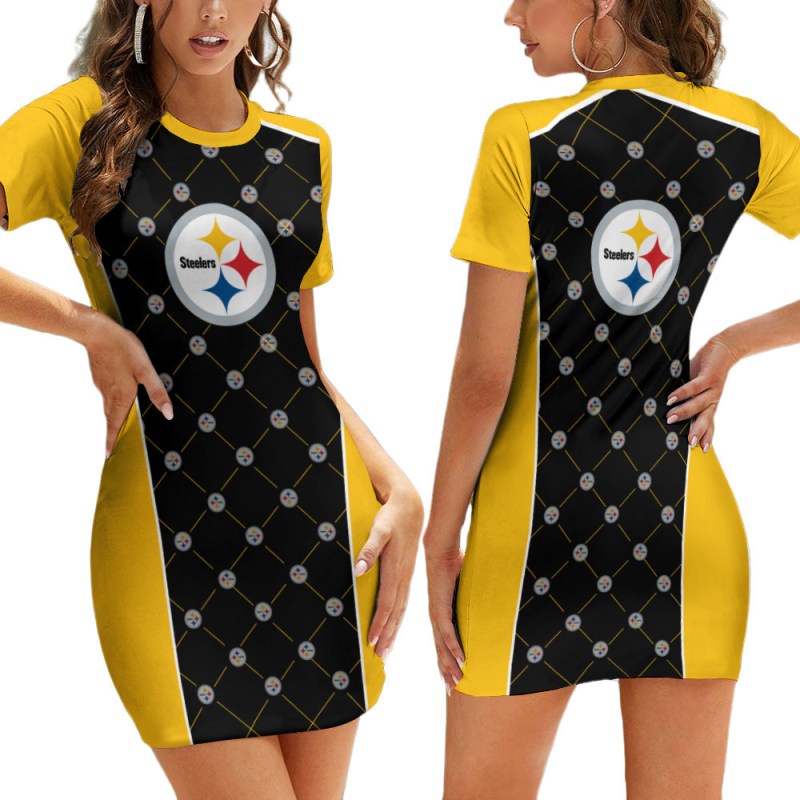 Pittsburgh Steelers Casual Short Sleeve Bodycon Mini Dress