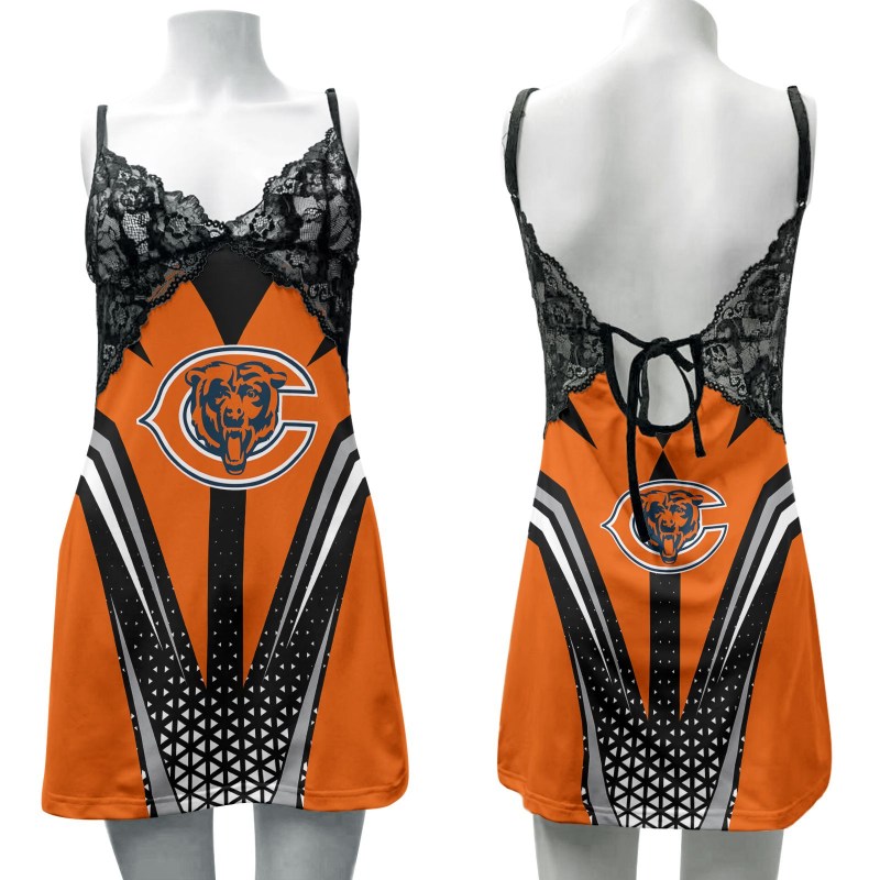 Chicago Bears Lace Back Strap Slip Dress Front View