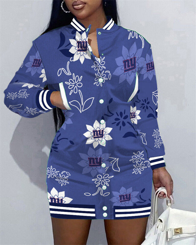 New York Giants Women Button Down Jacket Dress