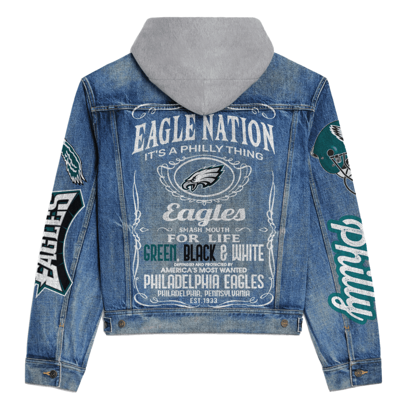 Philadelphia Eagles Premium Hooded Denim Jacket back design