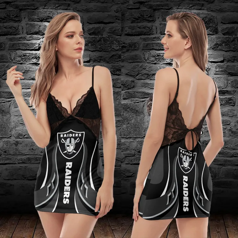 Las Vegas Raiders Lace Back Strap Slip Dress