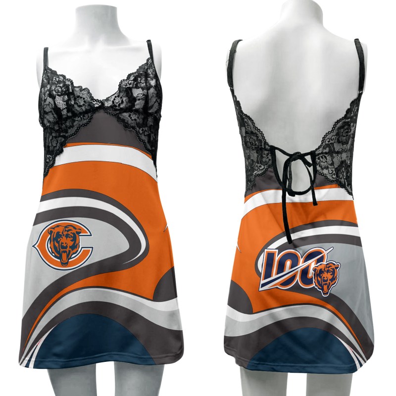 Chicago Bears Lace Back Strap Slip Dress - Front View