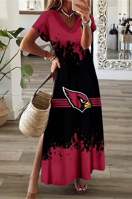 Arizona Cardinals V-Neck Side Slit Long Dress