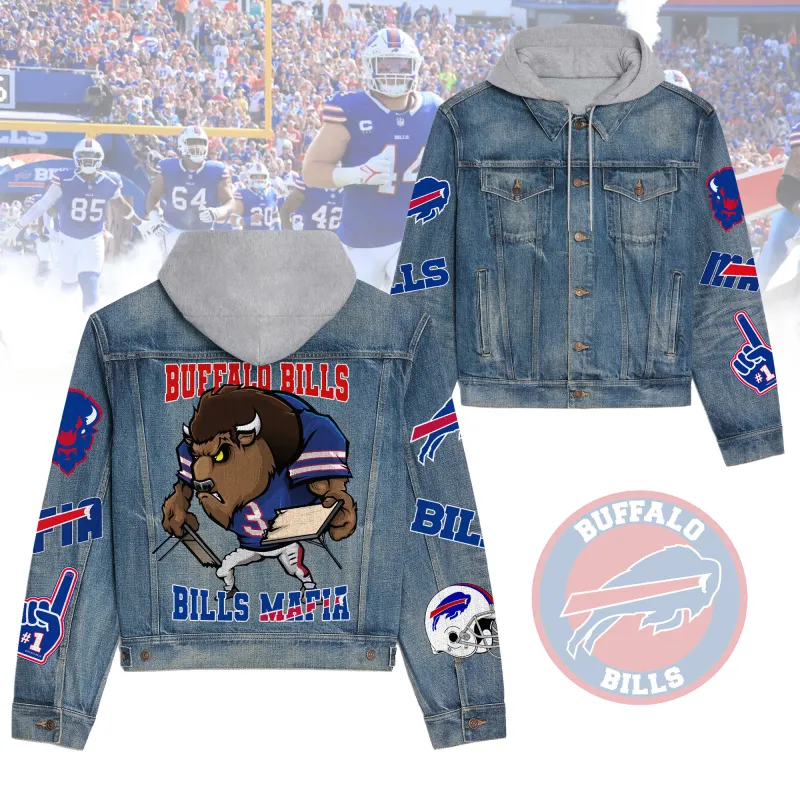 Buffalo Bills Premium Hooded Denim Jacket Front View