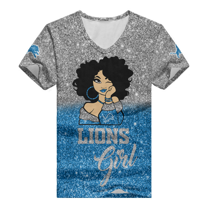 Detroit Lions Personalized Summer V-neck T-shirt Side View