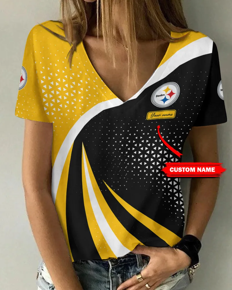Pittsburgh Steelers Personalized Summer V-neck Women T-shirt