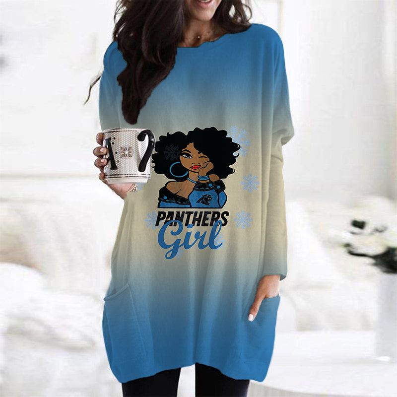 Carolina Panthers Casual Long Sleeve Pocket Dress