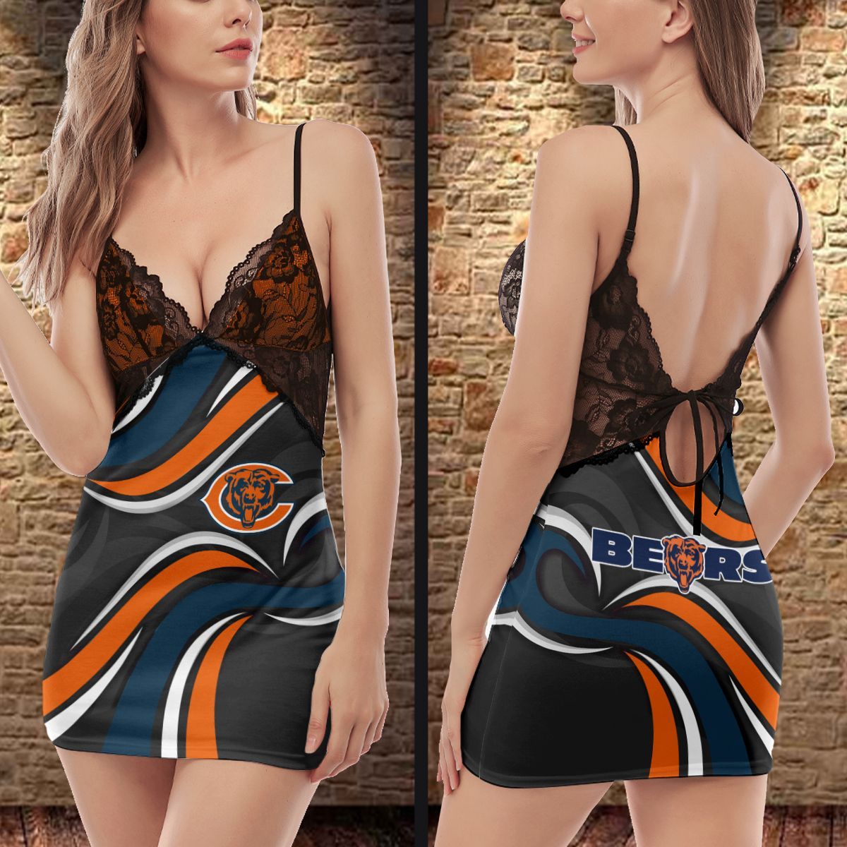 Chicago Bears Lace Back Strap Slip Dress
