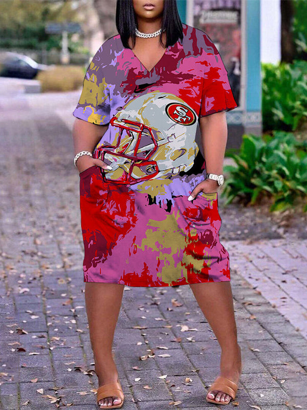 San Francisco 49ers V-neck Casual Pocket Dress - Limited Edition