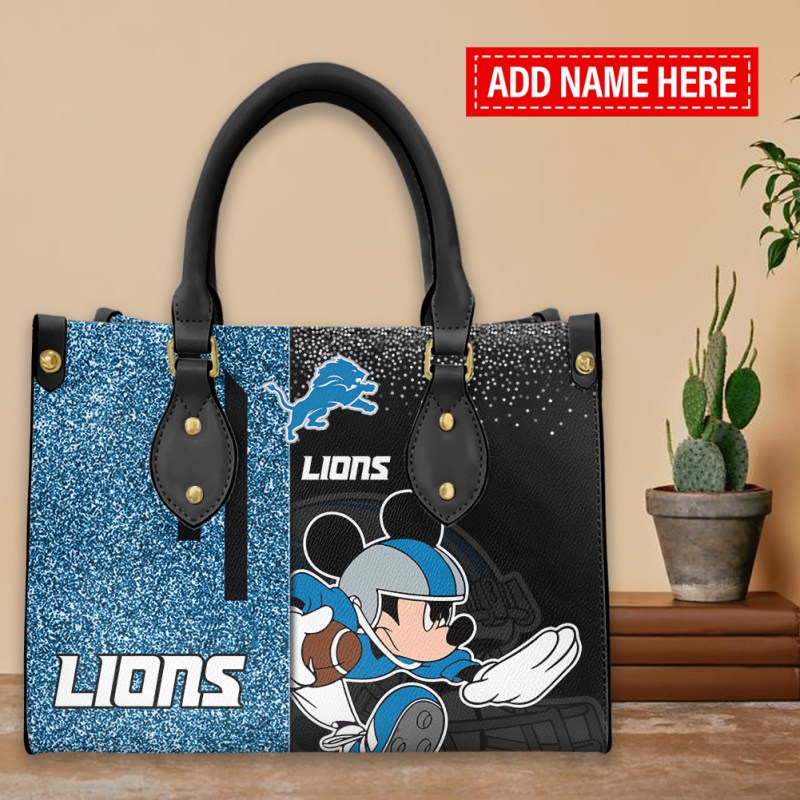 Detroit Lions Personalized Leather Hand Bag Black