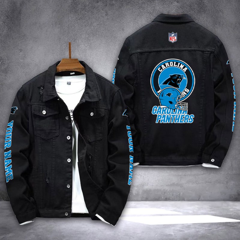 Stylish Carolina Panthers Denim Jacket Back View