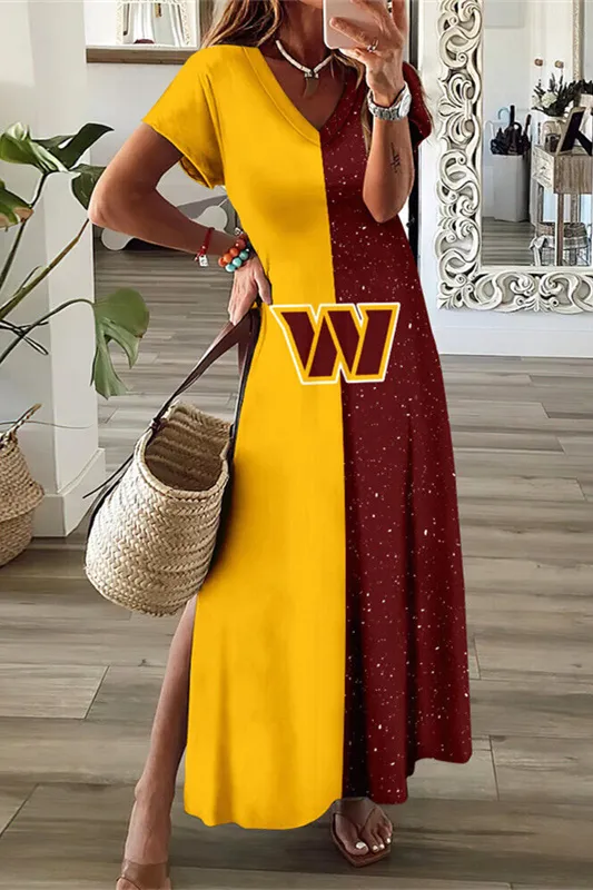 Washington Commanders V-Neck Side Slit Long Dress
