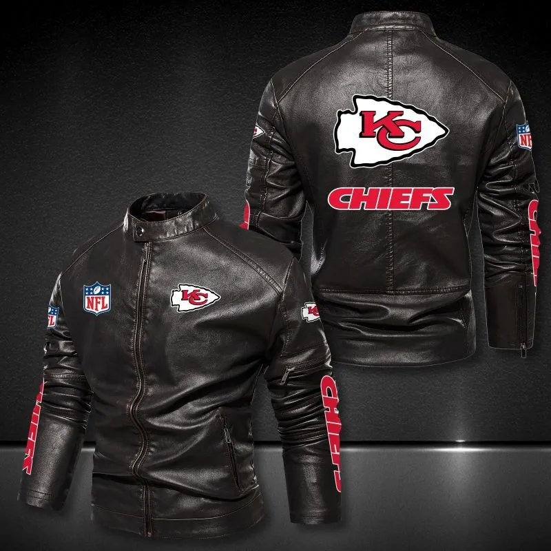 Kansas City Chiefs Stand-up Collar Leather Jacket Image 3