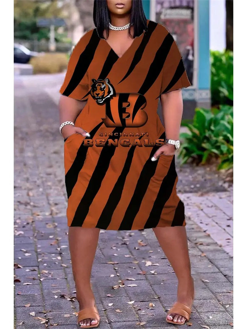 Cincinnati Bengals V-neck Casual Pocket Dress