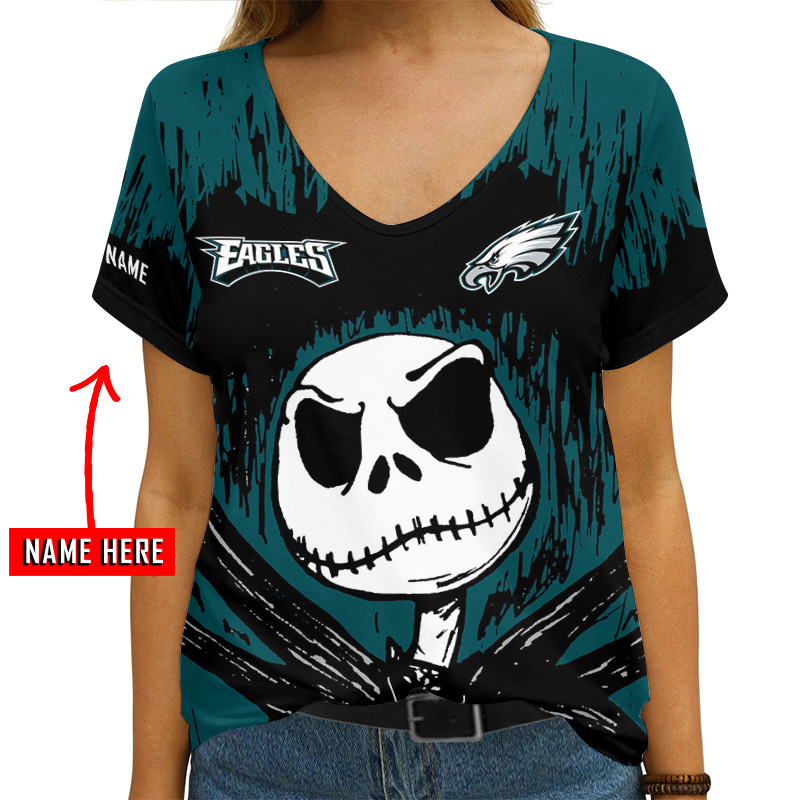 Philadelphia Eagles Personalized V-neck Women T-shirt Image 2