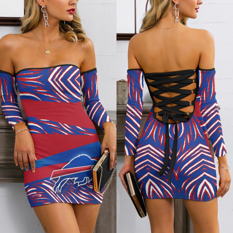 Buffalo Bills Lace Up Back Bardot Bodycon Dress