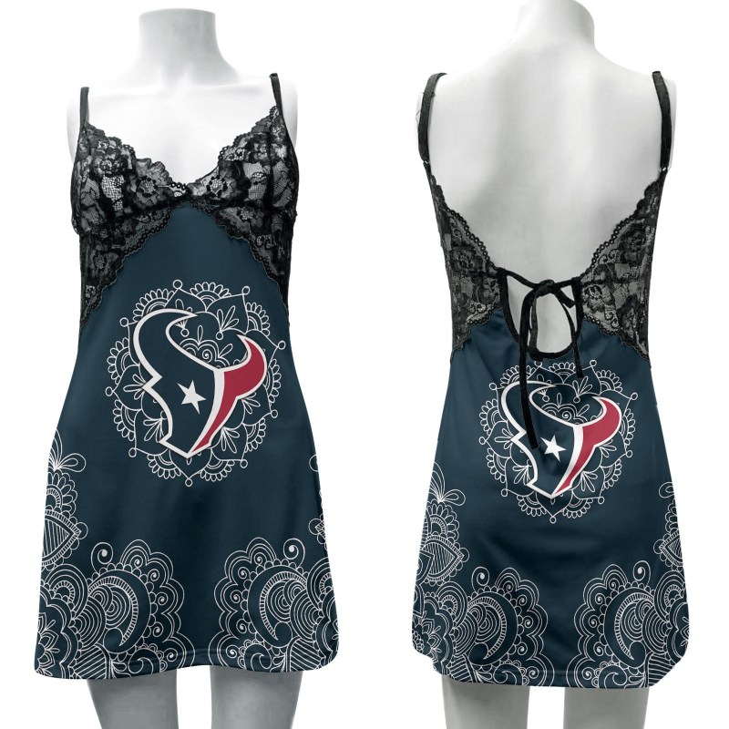 Houston Texans Lace Back Strap Slip Dress Front View
