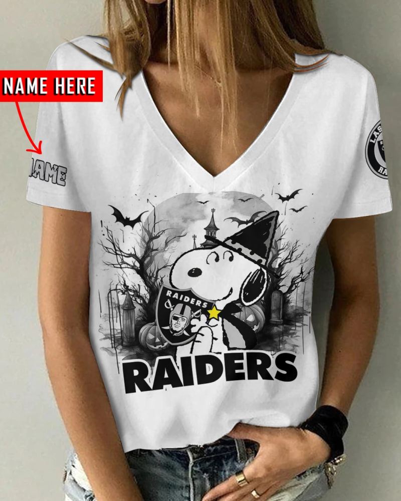 Las Vegas Raiders Personalized V-neck Women T-shirt - Side View