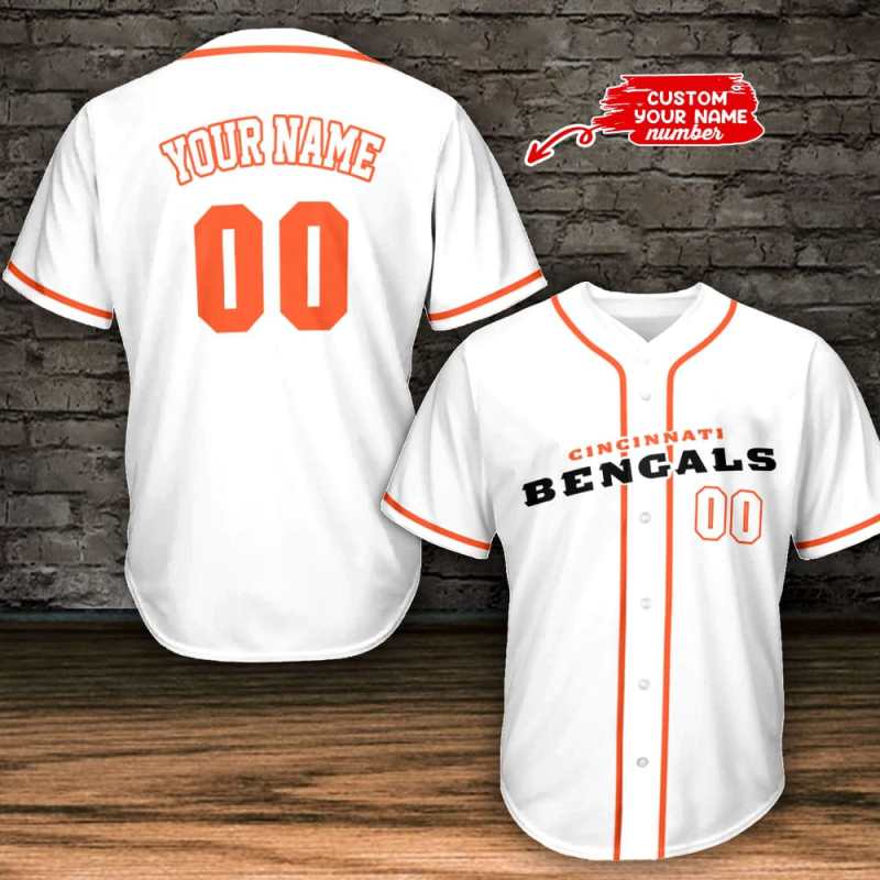 Cincinnati Bengals Personalized Baseball Jersey White