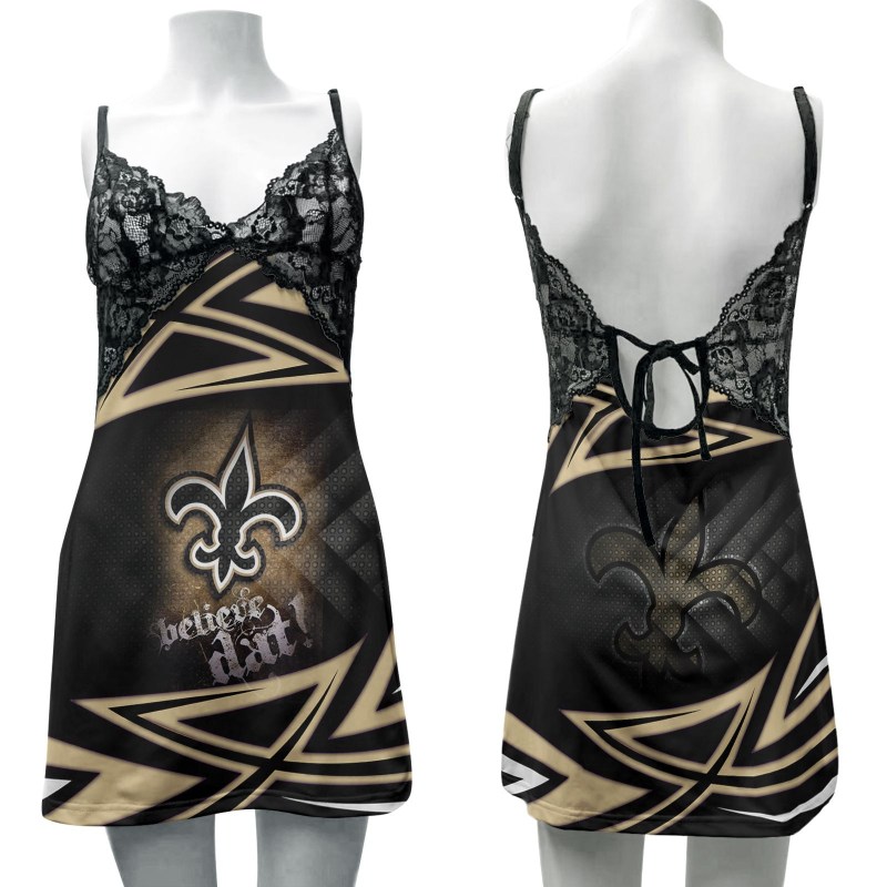 New Orleans Saints Lace Back Strap Slip Dress