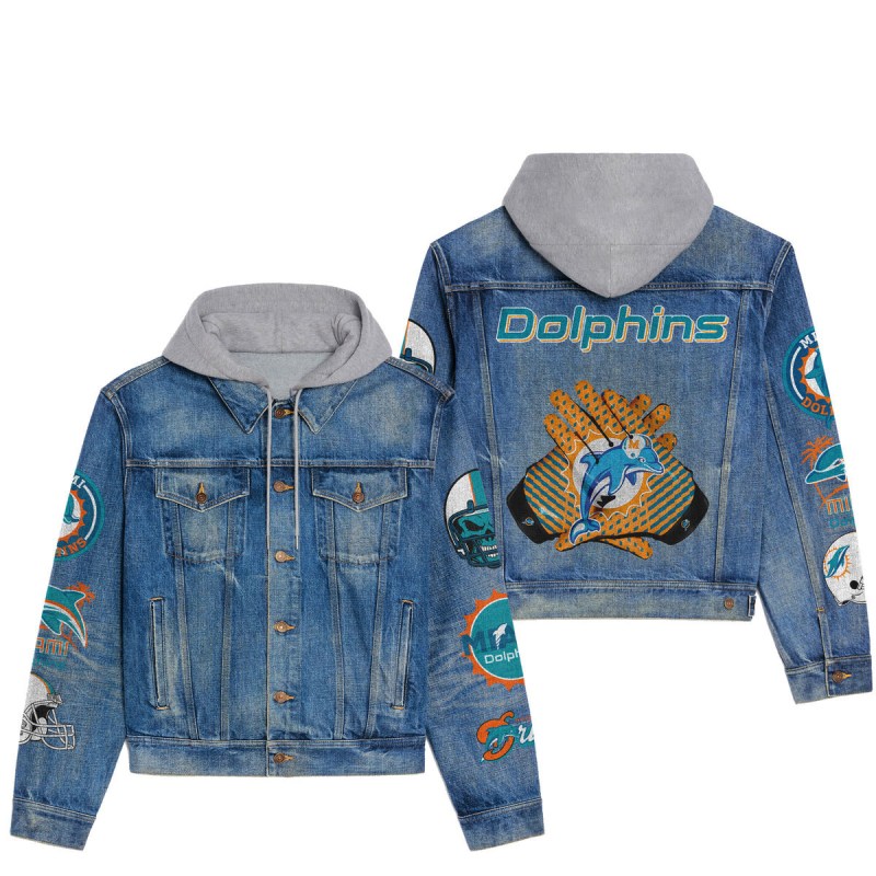 Miami Dolphins Premium Hooded Denim Jacket