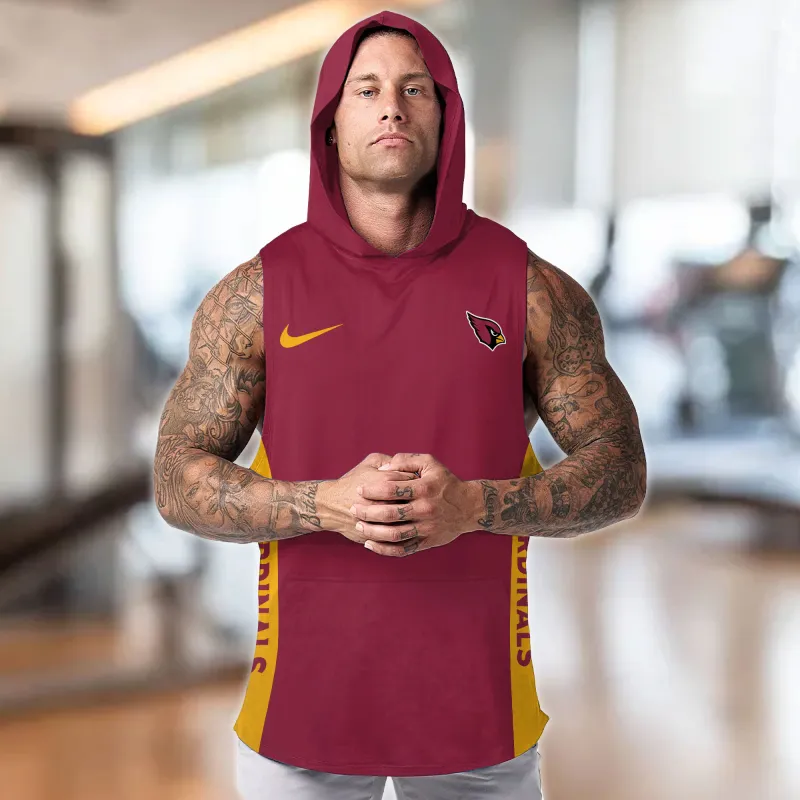 Arizona Cardinals Personalized Men's Workout Hooded Tank Top 3