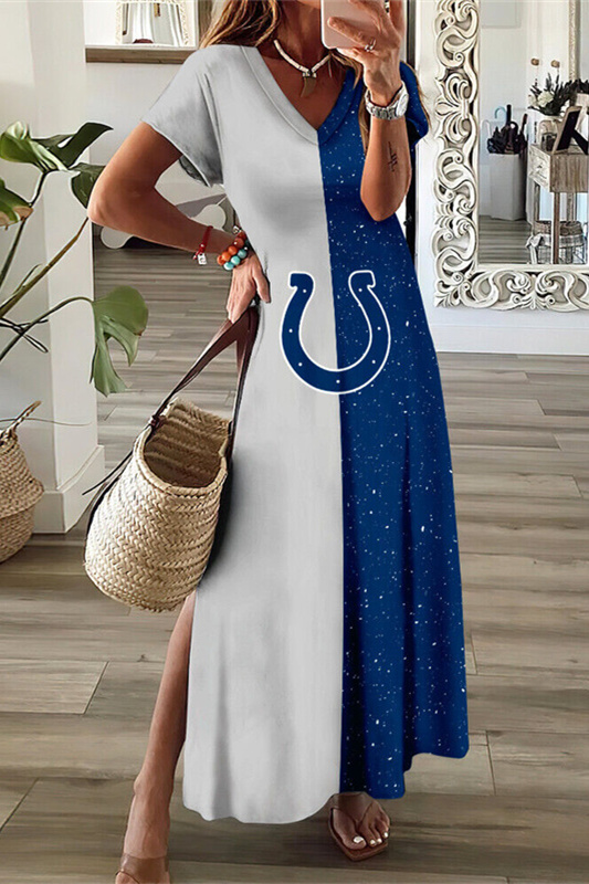 Indianapolis Colts V-Neck Side Slit Long Dress