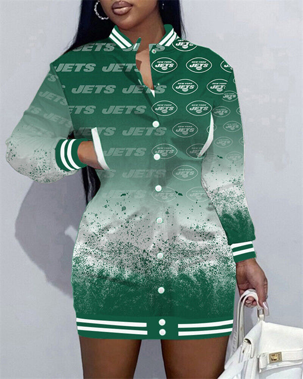 New York Jets Women Button Down Jacket Dress