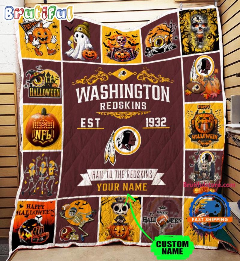 Washington Commanders Pumpkin Halloween Quilt Blanket
