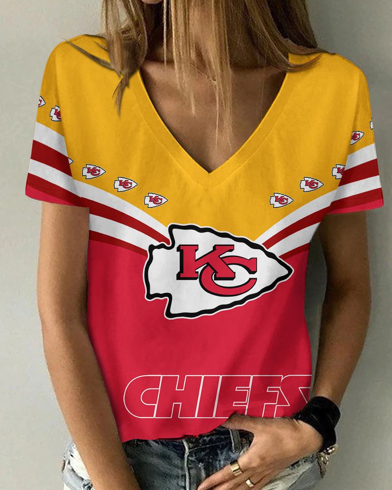 Kansas City Chiefs Personalized V-neck Women T-shirt - View 2