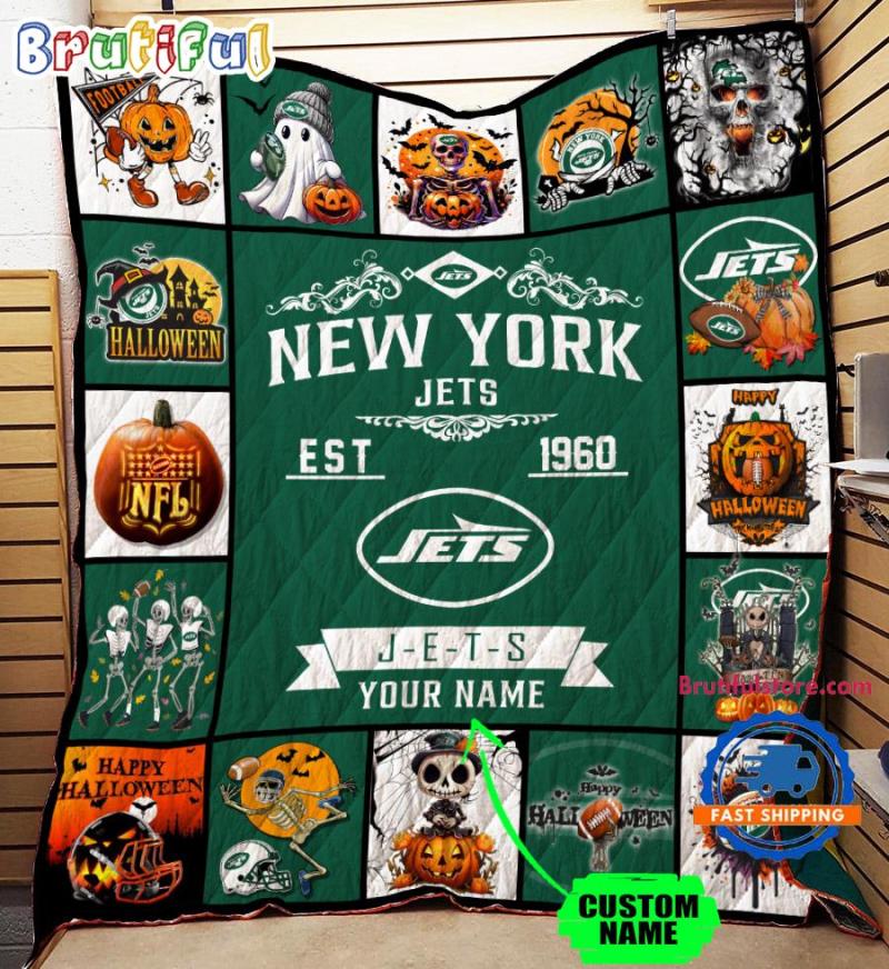 New York Jets Special Pumpkin Halloween Quilt Blanket