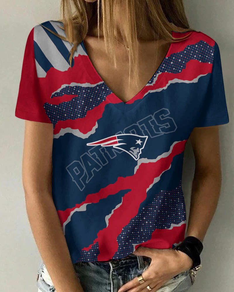 New England Patriots Summer V-neck Women T-shirt