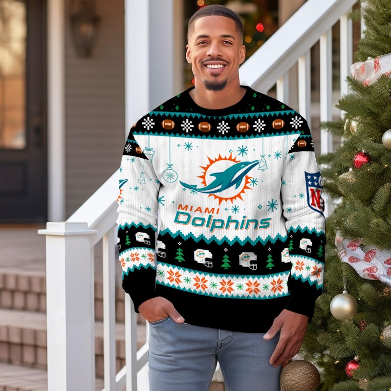 Miami Dolphins Ugly Christmas Sweater Outdoor Look