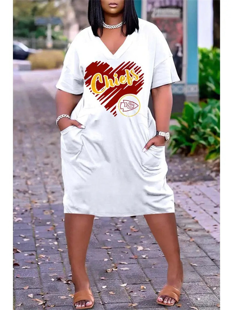 Kansas City Chiefs V-neck Casual Pocket Dress