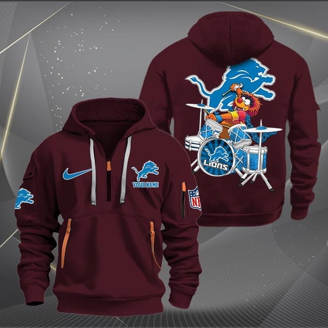 Detroit Lions Premium Personalized Quarter Zip Hoodie