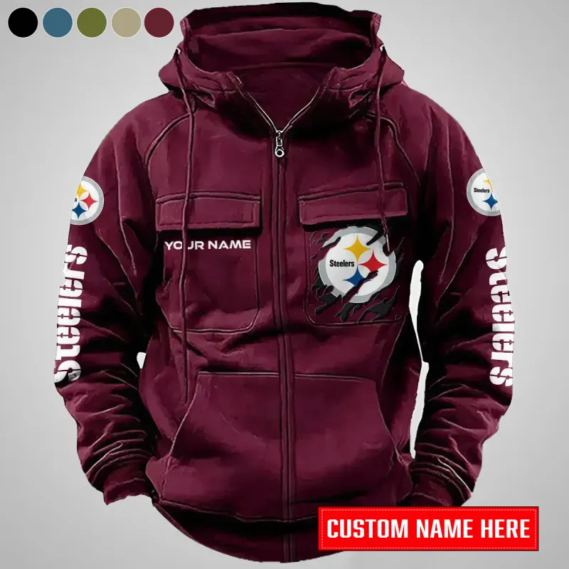Pittsburgh Steelers Personalized Zip-Up Hoodie Red